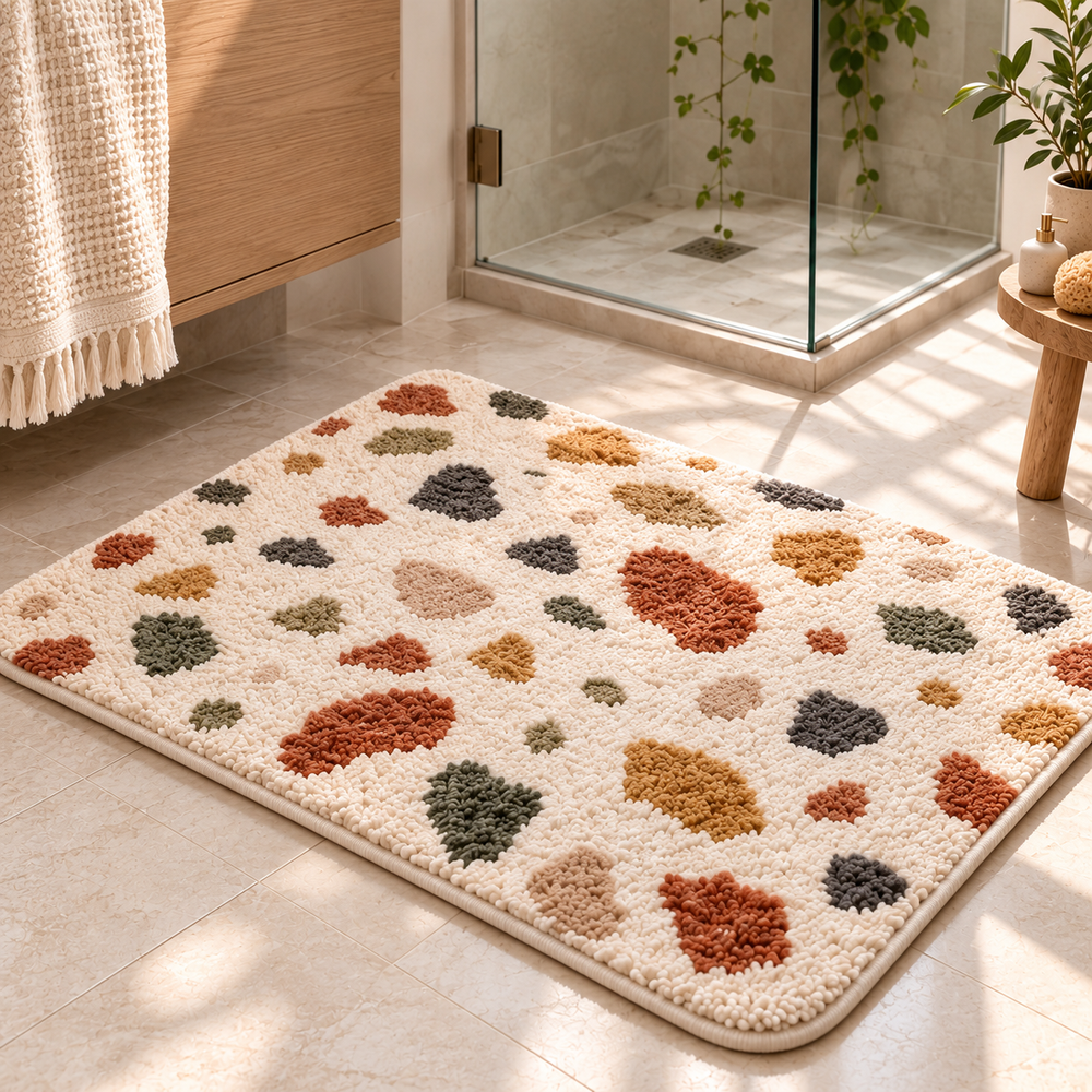 MAVEROLIR® Terrazzo Chic Tufted Bath Mat – Soft Absorbent Colorful Bathroom Rug