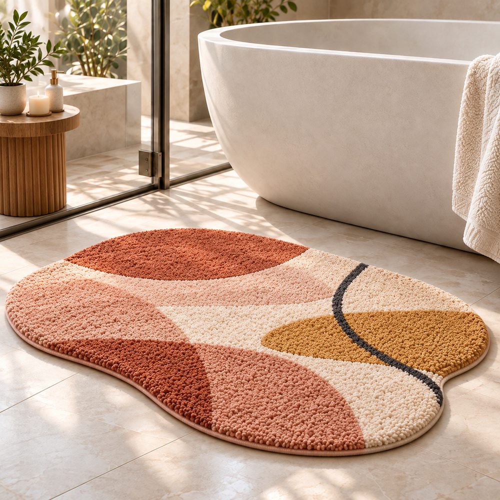 MAVEROLIR® Sunset Abstract Plush Bath Mat – Soft Absorbent Modern Bathroom Rug