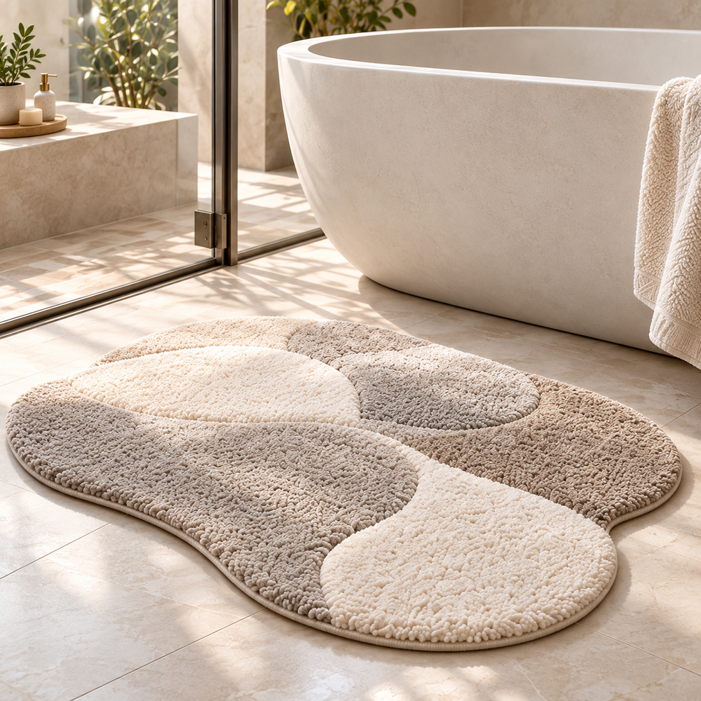 MAVEROLIR® River Stone Sculpted Bath Mat – Soft Absorbent Non-Slip Bathroom Rug