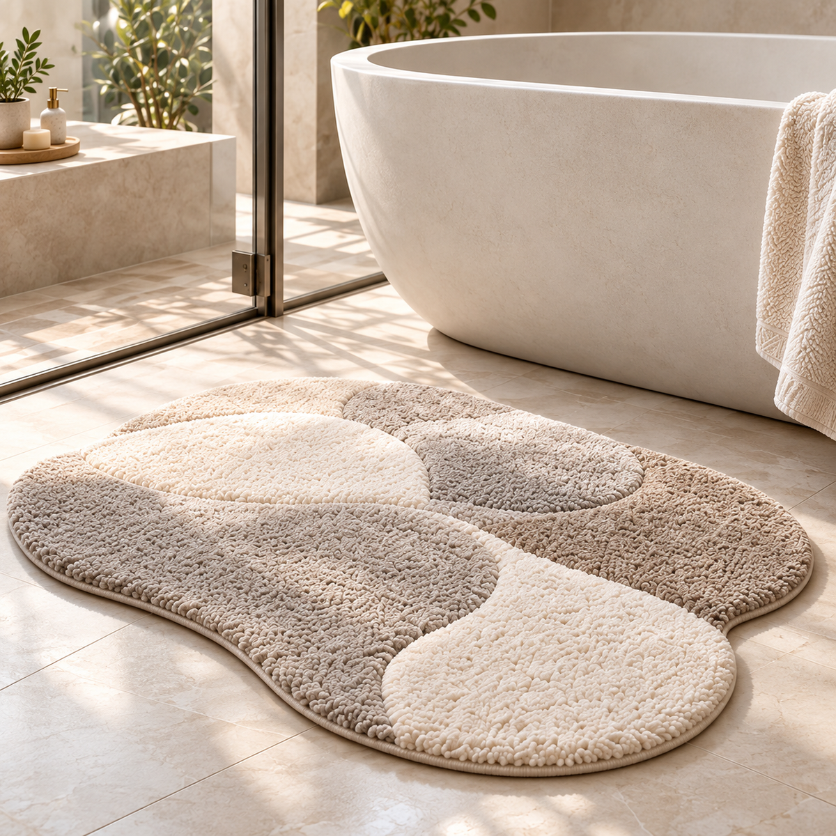 MAVEROLIR® River Stone Sculpted Bath Mat – Soft Absorbent Non-Slip Bathroom Rug